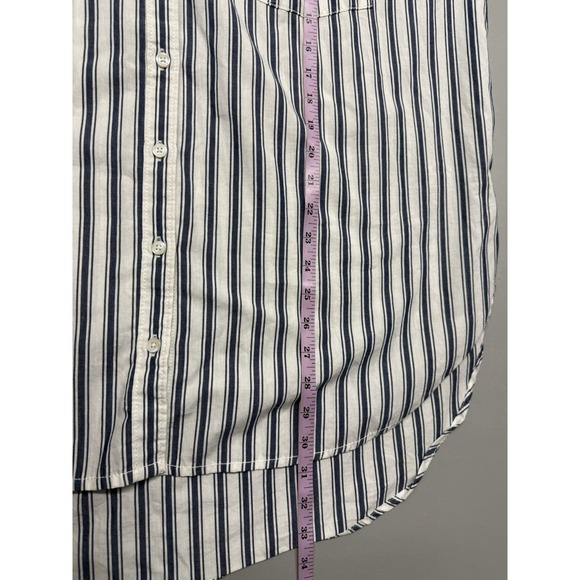 Maeve Anthropologie Blue Stripe Button Down Shirt XL Relaxed Oversized Coastal - Picture 6 of 10